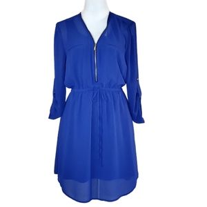 New Look Blue Shirt Dress Gold Tone Details with Pull String Waist
